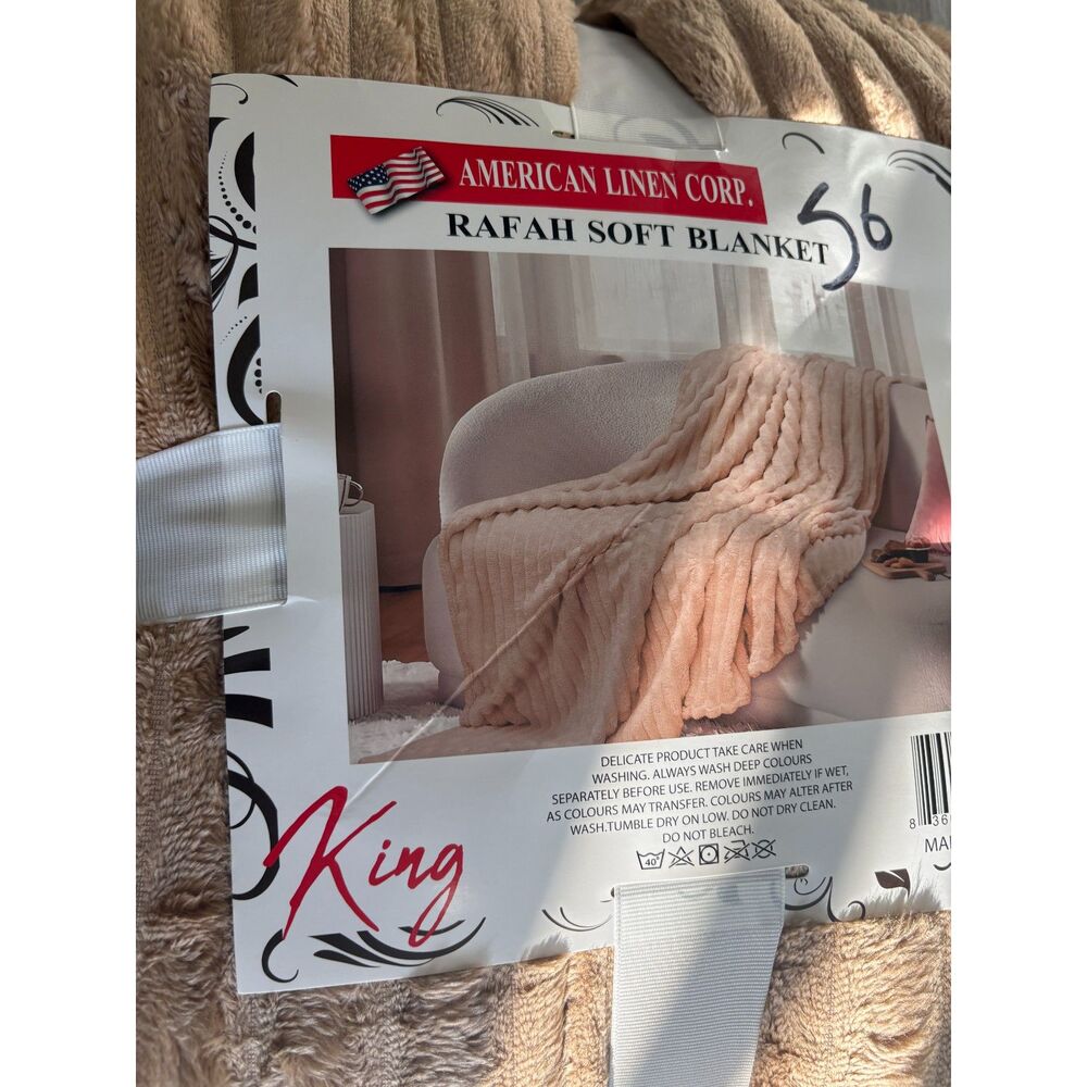 Tan Faux Fur Soft Blanket King Size NWT